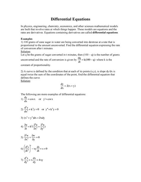 Classification of differential equations - Differential Equations In physics, engineering, - Studocu