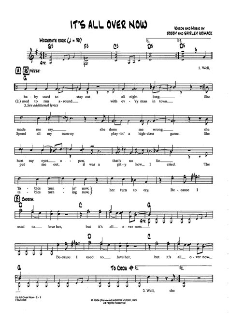 Its All Over Now Sheet Music By The Rolling Stones For Lead Sheet