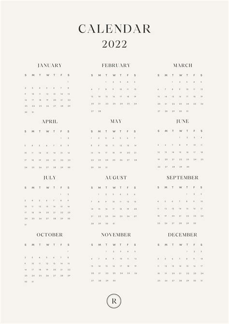 Printable Minimal Wall 2022 Calendar Templates By Canva Artofit