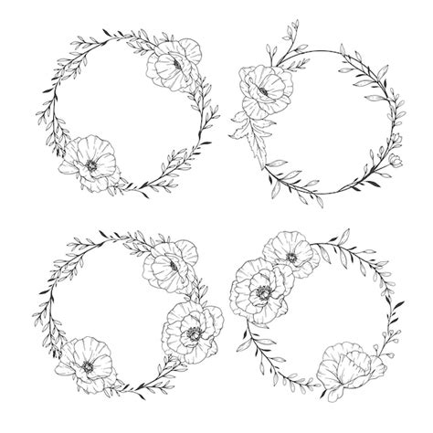 Premium Vector Floral Frames Line Art Fine Line Poppy Frames Hand