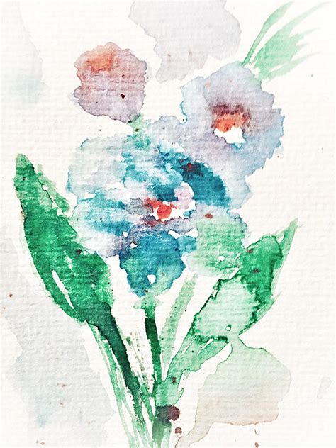 Watercolor Abstract Blue Flowers Painting By Britta Zehm