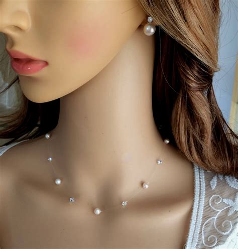 Swarovski Crystal And Pearl Illusion Necklace Freshwater Pearl Etsy