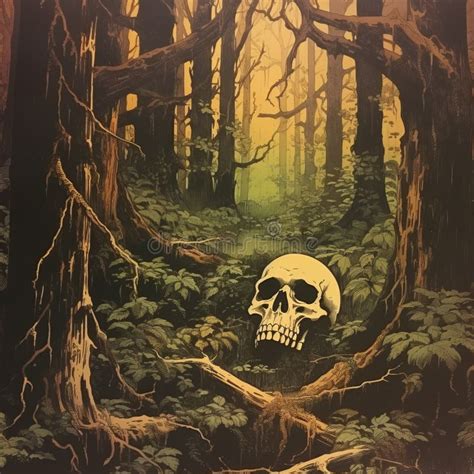 Haunted Forest A Skull Painting In The Style Of Ken Kelly Stock