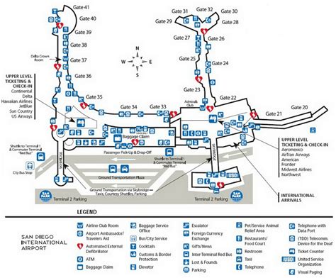 San Diego Airport Terminal 2 Map - Vector U S Map