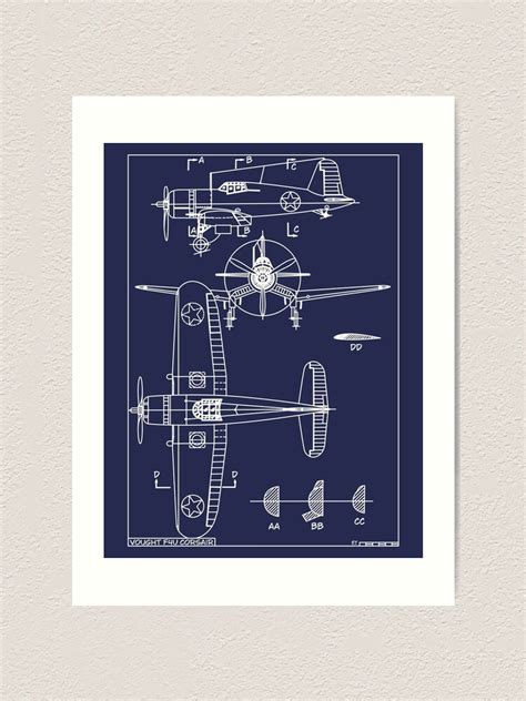 "Vought F4U Corsair American WW2 Fighter Plane Blueprints Gift" Art ...