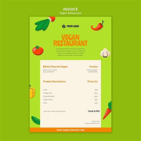 Premium Psd Vegan Restaurant Invoice Template