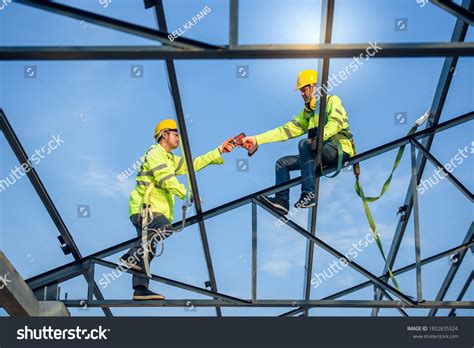 Two Asian Construction Workers Wore Safety Stock Photo 1822835324 ... 