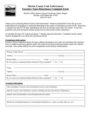 Fillable Online Co Marion Or Excessive Noise Disturbance Complaint Form