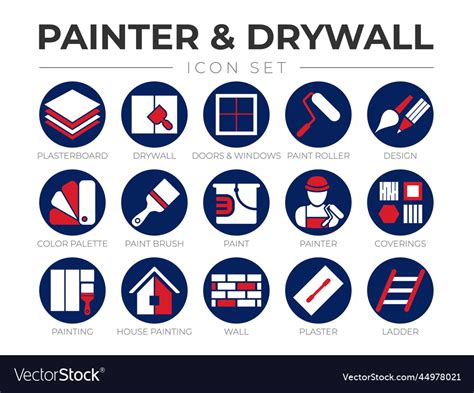 Round Painter And Drywall Color Icon Set Vector Image