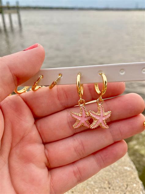 18K Gold Plated Starfish Huggies Multiple Colors Starfish Etsy