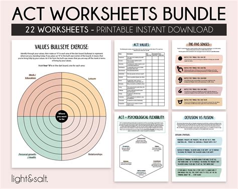 ACT therapy worksheets, Acceptance and Commitment Therapy Workbook – LightandSaltDesign