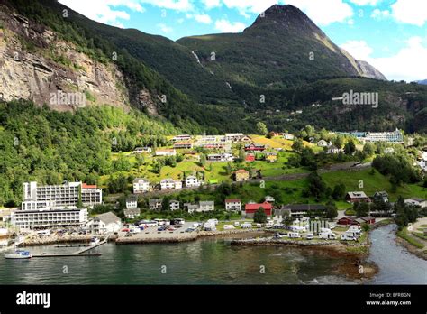 View of Geiranger town, Geirangerfjord, UNESCO World Heritage Site ...