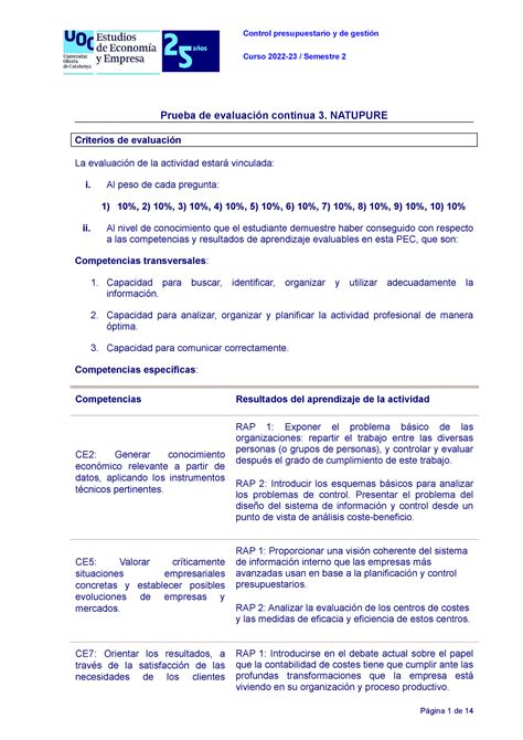 Pec Pec Resuelta Control Presupuestario Y De Gesti N Curso