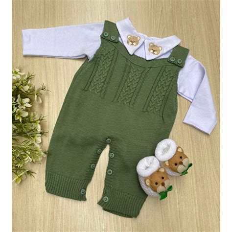 Sa Da De Maternidade Menino Jardineira Verde Urso Tricot Pe As