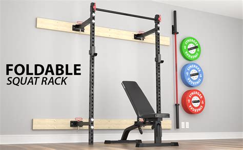 Synergee Folding Wall Mounted Squat Rack With Pull Up Bar And J Cups