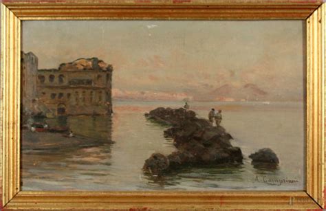 Veduta Del Palazzo Donn Anna Olio Su Tavola Cm 18 5x30 5 Firmato A