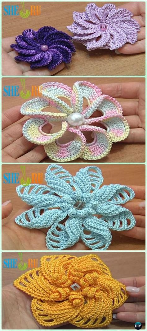 Crochet Spiral Flower Free Patterns Video Crochet 3D Flower Motif