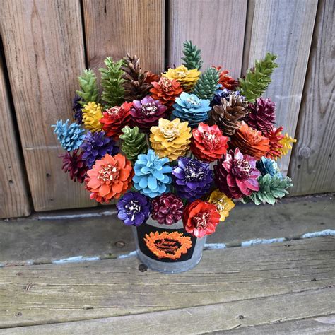 Fall Is In The Air One Dozen Pinecone Flowers Hand Made Pine Etsy