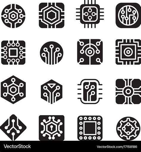 Computer Chips And Electronic Circuit Icons Vector Image