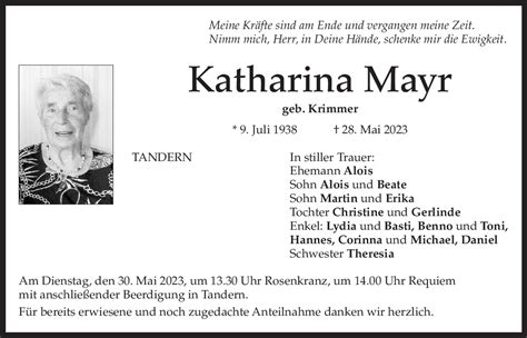 Katharina Mayr Aichacher Zeitung Trauerportaltrauerportal Der