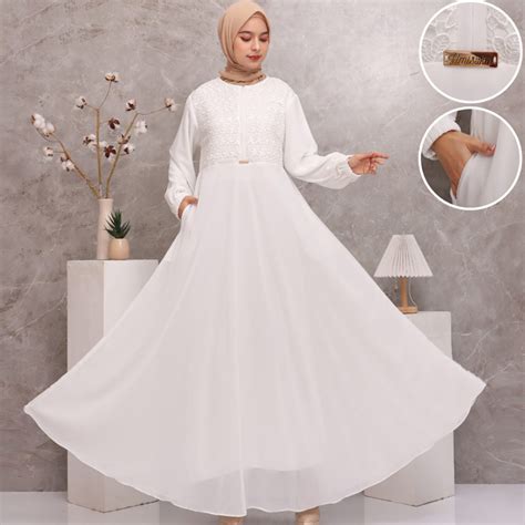 Jual KKUM OFFICIAL Baju Gamis Putih Lebaran Haji Busana Umroh Hijab