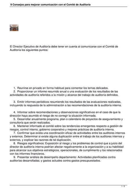 Consejos Para Mejorar Comunicacion Con El Comite De Auditoria Pdf