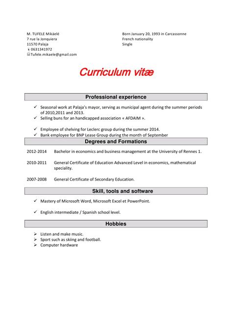 Curriculum Vitae Niveau Anglais Laboite Cv Fr