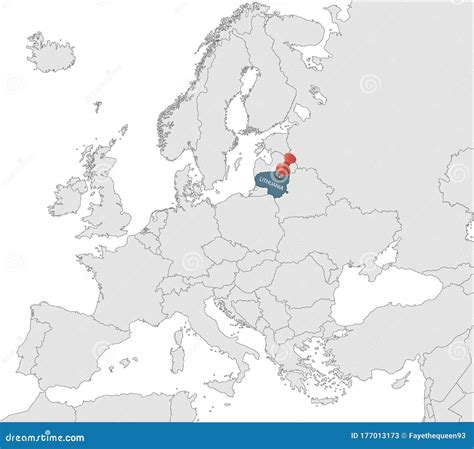 Map Of European Union With The Identication Of Lithuania Stock Vector