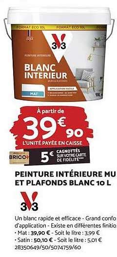 Promo Peinture Intérieure Murs Et Plafonds Blanc 10l V33 Chez