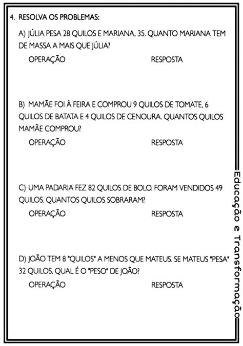 Matemática medidas de massa Atividade de matemática para trabalhar