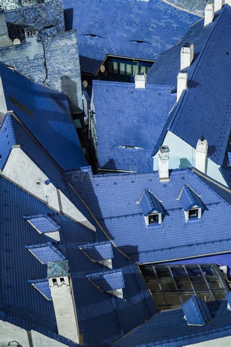 Aerial View Over Blue Roof Tiles Stock Image - Image of landscape, scene: 150040725