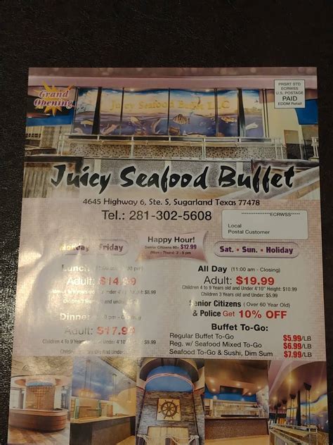 Menu At Juicy Seafood Chinese Buffet Restaurant Sugar Land