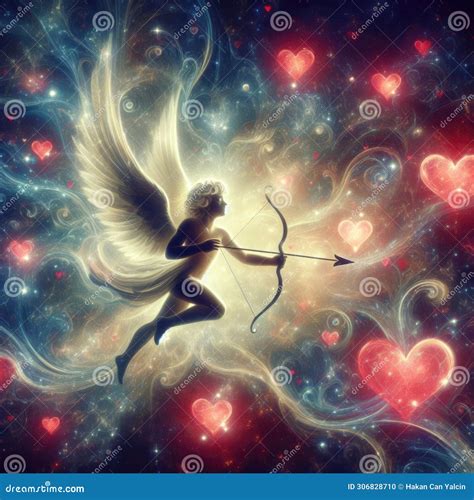 Fantasy Illustration Of Cupid Holding Bow And Aiming Or Shooting Arrow