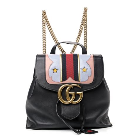 Gucci Calfskin Web Gg Marmont Flap Chain Backpack Black 864751