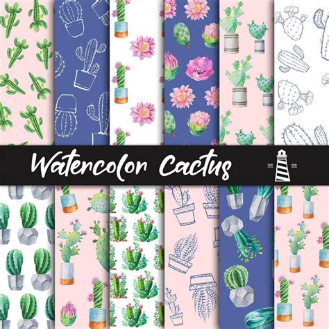 Cactus Digital Paper Watercolor Cactus Patterns Cactus And Etsy Diy