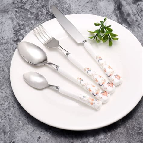 China New Design Flora Ceramic Handle Stainless Cutlery Crockery Inox