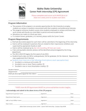 Fillable Online Isu Cpi Agreement Form Idaho State University Isu