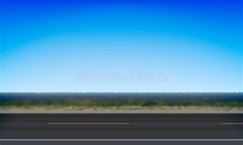 Side View Of A Road Roadside Green Meadow And Clear Blue Sky Background