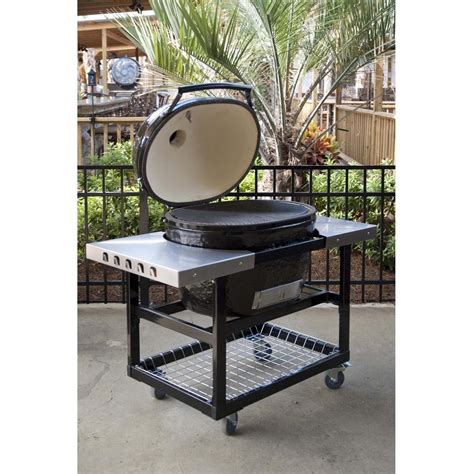 Primo Oval Xl Ceramic Kamado Grill On Steel Cart With Stainless Side