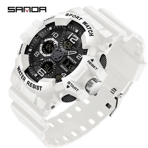 Sanda Men Military Watches White Sport Watch Led Digital 50m Waterproof