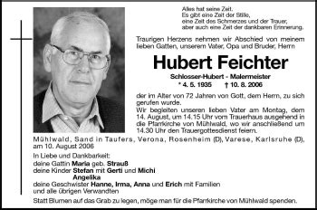 Traueranzeigen Von Hubert Feichter Trauer Bz