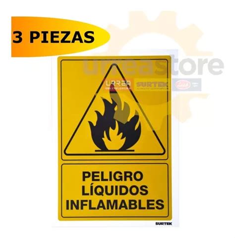 Surtek Ses32 Pack 3 Señales Precaución Líquidos Inflamables Envío gratis