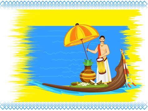 Illustration Of South Indian Drummer With Onam Festival Elements Over