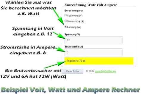 Rechner Zum Umrechnen Und Berechnen Von Volt Watt Und Ampere Ohne