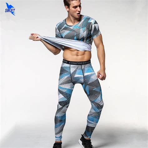 High Elastic Mens Compression Short Sleeve Shirt Pants Set Bodybuilding Tight Leggings Sports