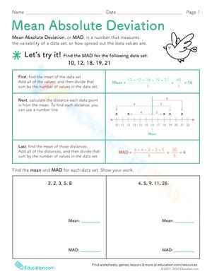 Grade Mean Absolute Deviation Worksheets