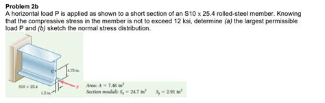 Solved Problem 2b A Horizontal Load P Is Applied As Shown To Chegg