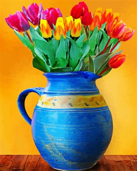 Tulips Flowers In Blue Vase Diamond Painting DiamondPaintings Pro