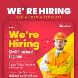 Freepiker We Re Hiring Civil Engineer Social Media Template