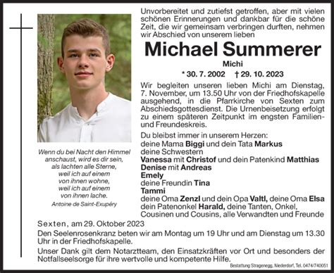 Traueranzeigen Von Michael Summerer Trauer Bz